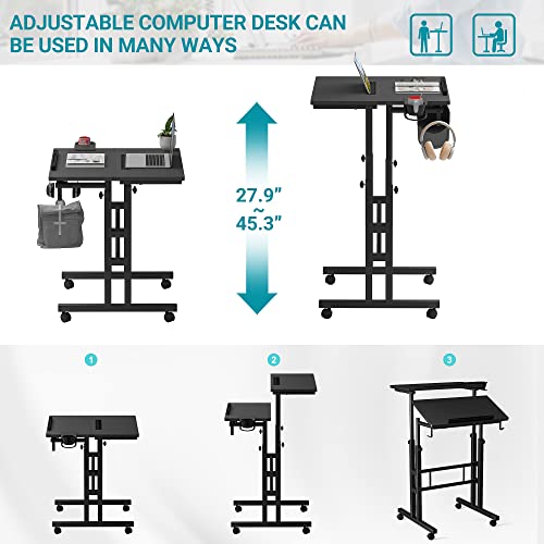 Klvied Adjustable Height Standing Desk with Cup Holder, Portable and Easy to Move, Ideal for Home or Office, Black - color: Black