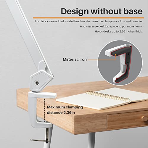 LED Architect Desk Lamp with Clamp, 30W 2500LM, White 30CCT | 324 LEDs deliver flicker-free lighting with 5 color modes, 5 brightness levels, and reinforced dual metal arms - color: White