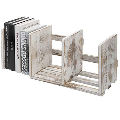 MyGift Rustic Expandable Whitewashed Wood Desktop Bookshelf/Adjustable Tabletop Book Holder Organizer Rack - color: Whitewashed