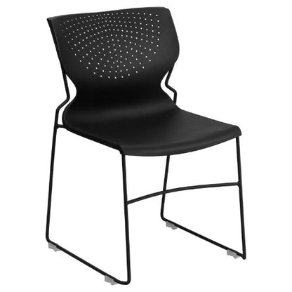 EMMA + OLIVER Home and Office Black Full Back Stack Chair with Black Frame | Powder Coated, 661 LBS. Weight Capacity - color: Black