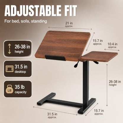 32" Height Adjustable Sit Stand Desk Converter, Dual Monitor Laptop Riser, Black (Bedside Desk/Metal Holder (Walnut)) - color: Bedside Desk / Metal Holder (Walnut)