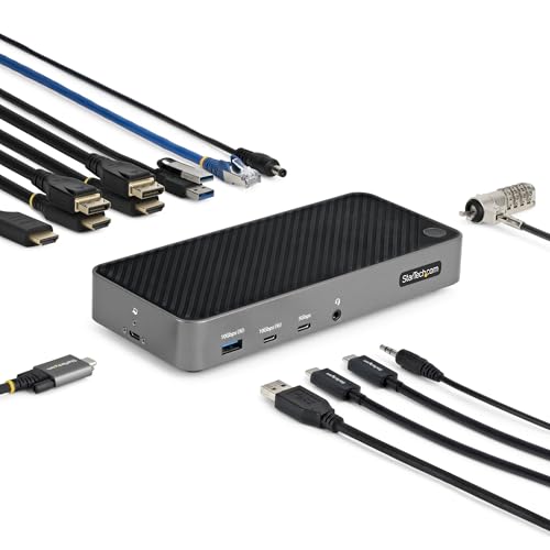 StarTech Universal USB-C Triple 4K Dock, MacBook Pro Air & Windows, HDMI DP | Windows macOS ChromeOS Ubuntu, Intel Apple Silicon AMD Snapdragon X, Single USB-C port, 100W laptop charging