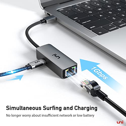 uni USB C to Ethernet Adapter 1Gbps with 100W PD Charging Port for Laptop - style: Grey-USB C+PD