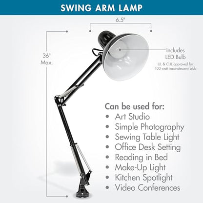Studio Designs Swing Arm Lamp with 13-watt CFL Bulb, Black