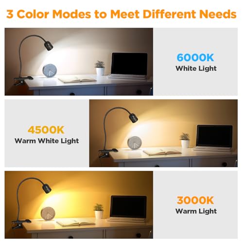 Dimmable LED Clip on Light for Bed Reading, 360° Flexible Gooseneck, 2 Pack - color: 2 Pack