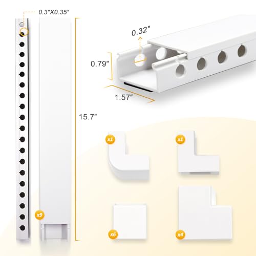 Cable Raceway Kit,139 Inch Open Slot Cable Management Kit with Upgraded Snap Structure,Under Desk Cord Organizer with Cable Management System for Network/PC/TVs 15.7" X 1.57" X 0.79" X 9PCS