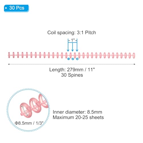 PATIKIL 8.5mm(1/3") Plastic Spiral Binding Coils, 30 Pcs Binding Spirals 20-25 Sheet Capacity Binding Spirals for Binding Paper Sheets, Transparent Red - color: Transparent Red, size: 8.5mm(1/3")