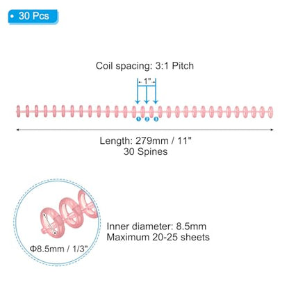 PATIKIL 8.5mm(1/3") Plastic Spiral Binding Coils, 30 Pcs Binding Spirals 20-25 Sheet Capacity Binding Spirals for Binding Paper Sheets, Transparent Red - color: Transparent Red, size: 8.5mm(1/3")