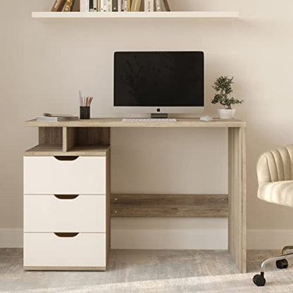 Lavish Home Computer Desk with 3-Drawer File Cabinet, Natural and White