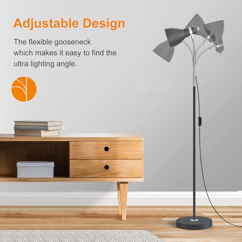 LEPOWER Floor Lamp, Metal Standing Lamp with Adjustable Gooseneck for Dorm - color: Sand Black