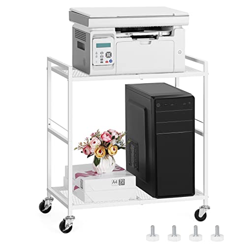 Computer Tower Stand with Wheels, Metal PC Stand for Floor Carpet, White - color: White