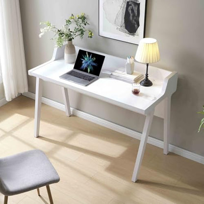 Penau Modern White Writing Desk with Grounded Outlet and 2 USB-A Ports, Finished Back, Modesty Panel and Wooden Leg Frame, 50 x 23.25 x 34.75 Inchs