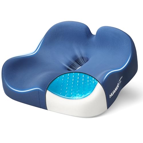 HUANUO Ergonomic Seat Cushion, Memory Foam Cooling Gel Office Chair Cushion for Hip Support, Tailbone Pressure Relief, Breathable Car Seat Cushion for Home, Work, Driving