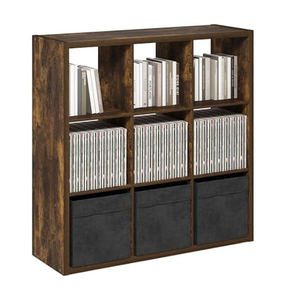 9-Cube Bookshelf, Cubicle Shelf Bookcase with Open Back, Position Reversible Book Shelf, 15 x 44 x 44, for Home Office, Living Room, Amber Pine - color: Amber Pine, size: 9 Cube