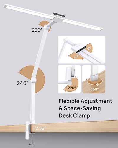 TROND LED Desk Lamp with Clamp, 29.55'' Tall Desk Light with Remote, White | 1500LM Bright Table Lamp, Swing Arm Clip on Light, Eye-Caring, Touch Control Dimmable for Home Office Monitor Reading - color: White