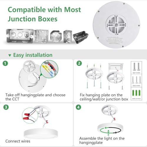 7Inch 2PK White LED Flush Mount Ceiling Light, 12W, 1080LM, 5CCT Selectable | 2700K/3000K/4000K/5000K/6000K CCT, White Close to Ceiling Round Flat Panel Light, Super Slim LED Ceiling Light for Bedroom - color: White, size: 7"-2PK