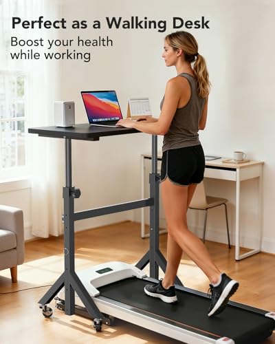 ErGear Small Standing Desk Adjustable Height, 6 Height Settings Up to 46.5″, Walking Pad Desk with Triangular Leg Design, Smooth Mobility with Lockable Wheels, Standing Desk for Walking Pad, Black - color: Black
