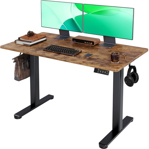 Claiks Electric Height Adjustable Standing Desk, 48x24 Inch, Rustic Brown | Smooth Height Adjustment, 3 Memory Presets, Cable Management Hub&Hook, Stable Steel Frame, 176lbs Capacity, Easy Assembly - color: Rustic Brown, size: 48