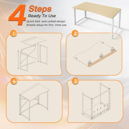 Huuger Folding Desk for Small Spaces, 39.4 Inch Foldable Computer Table - color: Oak, size: 18.9"D x 39.4"W