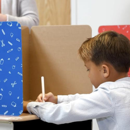 Really Good Stuff - 163200BL Standard Privacy Shields for Student Desks – Set of 12 - Matte - Study Carrel Reduces Distractions - Keep Eyes from Wandering During Tests, Blue with School Supplies Pattern | Ages 4+, PreK+, Create a Distraction-Free Learning