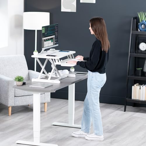 VIVO 28 inch Desk Converter, K Series, Height Adjustable Sit to Stand Riser, Dual Monitor and Laptop Workstation with Keyboard Tray, White, DESK-V028KW | Height Adjustable, Stand Up Desk Riser, Wide Keyboard Tray, Dual Monitor and Laptop Workstation, Whit