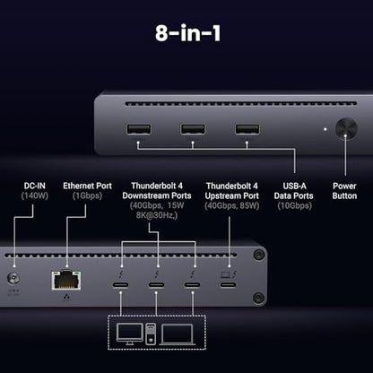UGREEN 8-in-1 Thunderbolt 4 Docking Station, Dual 4K@60Hz, 3xTBT4, 40Gbps