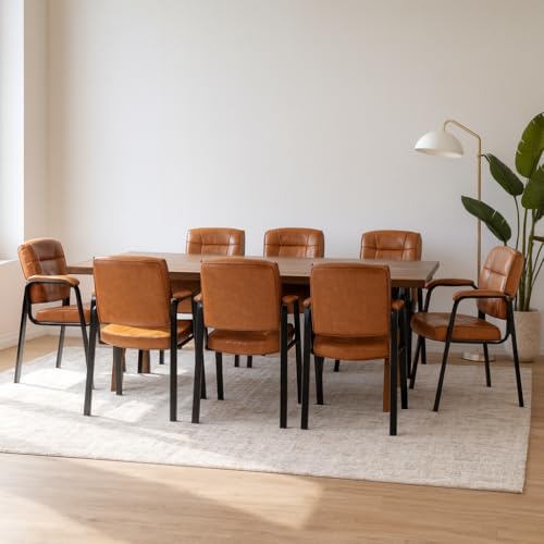 Naomi Home Faux Leather Guest Reception Chair Set of 8 - Caramel | Stackable office chair with supportive armrests and durable construction for everyday office seating. - color: Caramel, Faux Leather, style: Set of 8