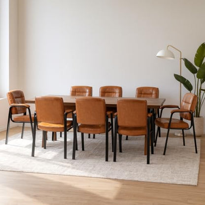 Naomi Home Faux Leather Guest Reception Chair Set of 8 - Caramel | Stackable office chair with supportive armrests and durable construction for everyday office seating. - color: Caramel, Faux Leather, style: Set of 8