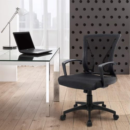 Furmax Office Chair Ergonomic Computer Desk Mesh Chair Mid Back Swivel Lumbar Support with Armrest (1, Black) - color: Black