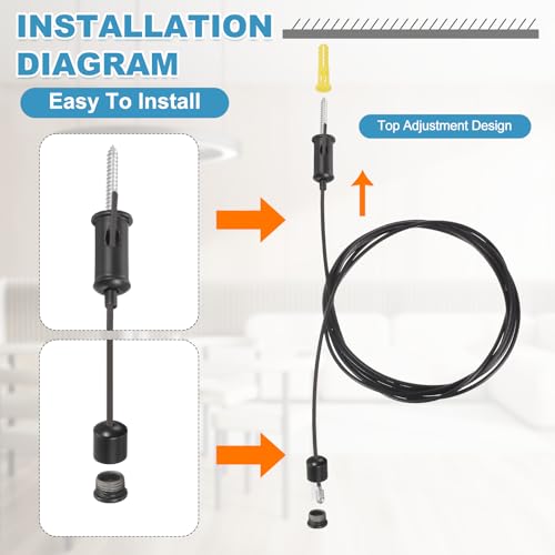 uxcell 4Set Ceiling Hanging Wire Cable Kit, 2.6ft Top Adjust Adjustable Hanging Wire Rope Suspension with Mount Screw Kit for Pendant Chandelier Ceiling LED Panel Light, Black - color: Black, size: 2.6ft