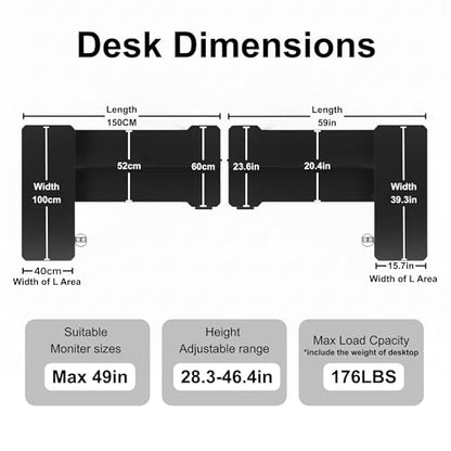 Acrolix L Shaped Electric Standing Desk, 59x40 Inch Reversible, Oak - color: Oak, size: 59