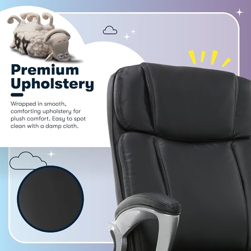 Serta Ergonomic Big and Tall Executive Office Chair Lumbar Support, Leather | Fairbanks, Gaming Chair with Headrest, 350lb Capacity, Padded Arms, Semi-Plush Seat Cushion, Adjustable Height & Tilt, Black - color: Black, size: 350 lbs