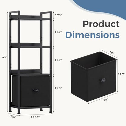 DUMOS 4 Tier Bookshelf with Fabric Drawer, Display Standing Shelf, Black - color: Modern Black, size: 4 Shelf with Fabric Drawer