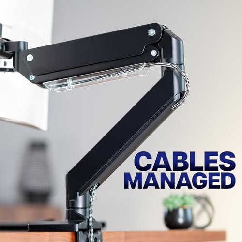 VIVO Premium Aluminum Heavy Duty Monitor Arm with 3.0 USB Ports, Fits Ultrawide Monitors up to 49 inches and 33 lbs, Single Desk Mount Stand, Pneumatic Height, Max VESA 100x100, Black, STAND-V101G1U - size: Standard, style: USB