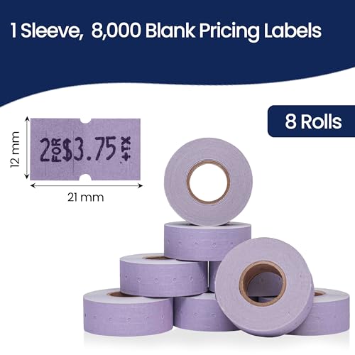 Perco 1 Line Lavender Labels - 8,000 Blank Price and Date Gun Labels for Perco Lite, X, Plus and Pro 1 Line Price and Date Guns- 8 Rolls, 1 Sleeve - Made in USA - color: Lavender, size: 1 Sleeve