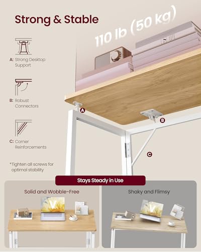 VASAGLE Folding Desk, Foldable Computer Desk, One-Piece Desktop, Rounded Edges, Small Folding Craft Table for Bedroom, Balcony, Camping, Easy Assembly, 31.5 x 15.7 Inches, Straw Yellow ULWD151YD01 - color: Straw Yellow, size: 31.5"