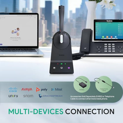 Yealink WH64 Mono DECT & Bluetooth Wireless Headset for Phone PC Cellphone
