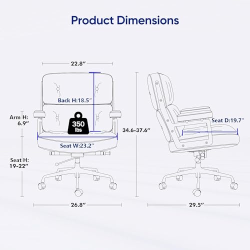 Genuine Leather Office Chair, Mid Back Executive Desk Chairs with Aluminum Arms and Wheels, Swivel Office Leather Chair with Thickened Backrest and Ergonomic Lumbar Support, Light Green - color: Light Green