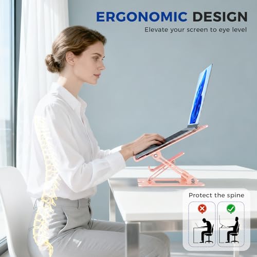 Ergonomic 2-in-1 Laptop Phone Stand for Desk, Pink Laptop Stand Adjustable Riser, Sturdy and Portable, Fits All Laptops and Phone (Pink) - color: Pink