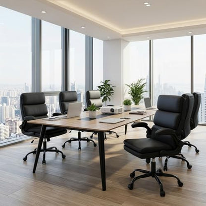 Mid Back Office Desk Chair,Leather Conference Room Chairs,Ergonomic Home Computer Chair,Modern Executive Chair with Padded Flip-up Armrest and Swivel Wheels (Black) - color: Black