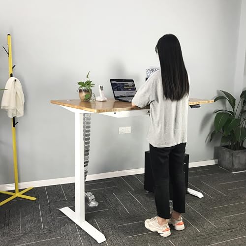VJ201-S3 Electric Height Adjustable Sitting Standing Desk Frame Only/Sit Stand - Dual Motors 3 Segment Motorized Desk Base Only,White - color: White