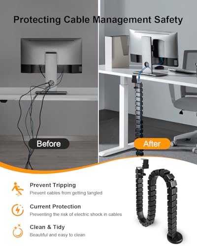 Clamp-On Under Desk Cable Management, Adjustable Vertebrae Cord Organizer