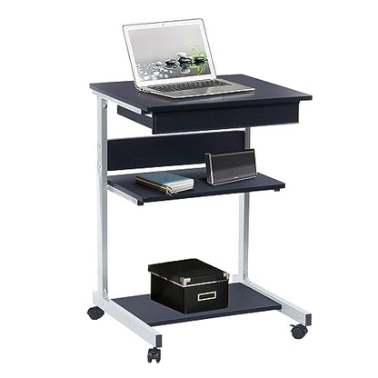 Techni Mobili Rolling Laptop Cart w/ Storage & Printer Shelf,Graphite Black | Rolling laptop cart with storage shelf, printer platform, locking wheels, portable workstation, laptop stand, or mobile desk