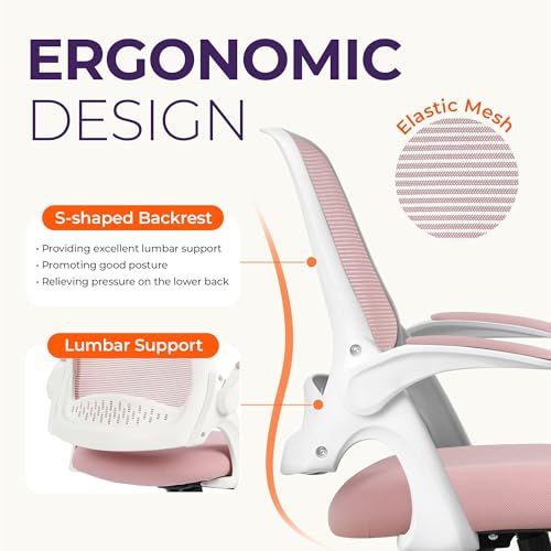 NEO CHAIR Office Desk Chair, Ergonomic Mesh with Flip-Up Armrests, Pink - color: Pink