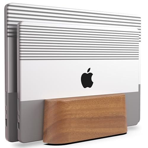 COREMINDED Adjustable Dual Vertical Laptop Stand for Desk, Wooden Laptop Holder, MacBook Pro Stand, Wood Mac Air Dock - color: Solid Walnut, size: Dual Slot