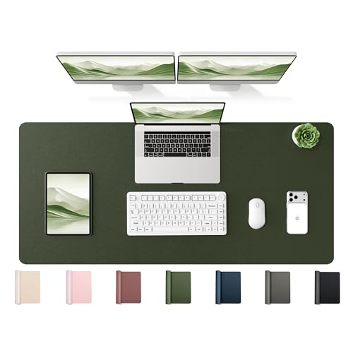 YSAGi 47.2" x 17" Large PU Leather Desk Mat for Keyboard and Mouse - Waterproof Non-Slip Desk Pad Protector for Office, Home, Writing Desk, Olive Green - color: Olive Green, size: 47.2" x 17"