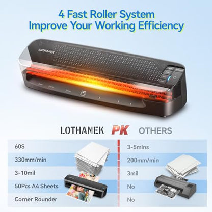 13 inch 4-Roller Commercial Laminator Machine, 3-10 Mil 60-Second Warm-up | LOTHANEK A3 Heavy Duty Laminating Machine with 50 Sheets, Thermal Machine for Home, School Office Teacher Use