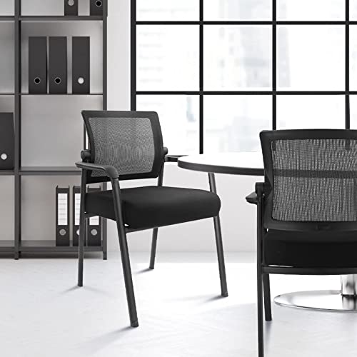 KLASIKA Office Chair No Wheels with Adjustable Mesh Back, Ergonomic Waiting Room Arm Chairs with Thickened Cushion for Desk School Church Guest Reception, 2PK