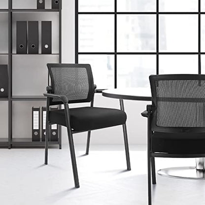 KLASIKA Office Chair No Wheels with Adjustable Mesh Back, Ergonomic Waiting Room Arm Chairs with Thickened Cushion for Desk School Church Guest Reception, 2PK