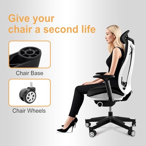 28" Heavy Duty Nylon Gaming Office Chair Base Replacement Part with Wheels | Computer Chair Base Legs with 5 Casters - color: White